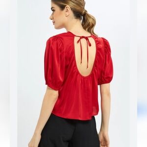 NWT EXPRESS Red Satin Puff Sleeve Blouse Size XL